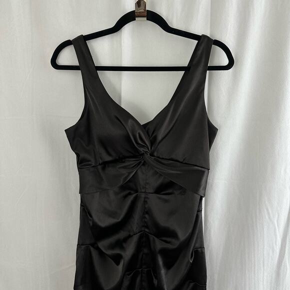 Vintage B. Smart Black Satin Ruched Mini Cocktail Dress Womens Size 7/8 - Picture 2 of 9